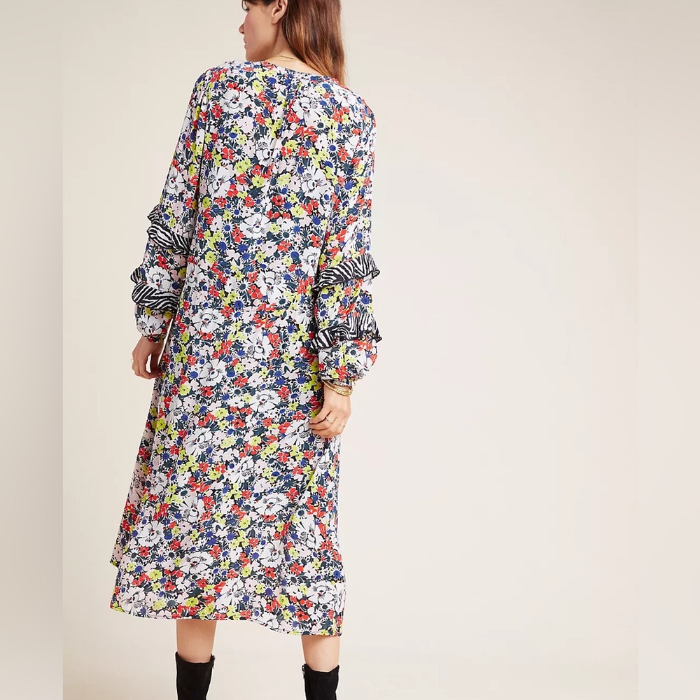 Lily and Lionel X Anthropologie Rina Multicolor Floral Zebra‎ Boho Midi Dress - Picture 3 of 11